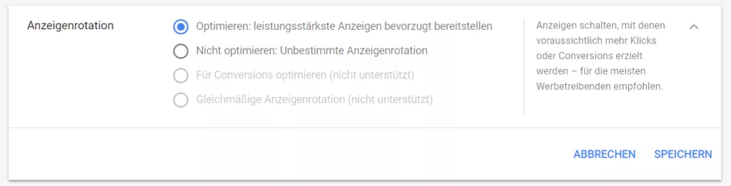>Neue Anzeigenrotation Zwei Optionen