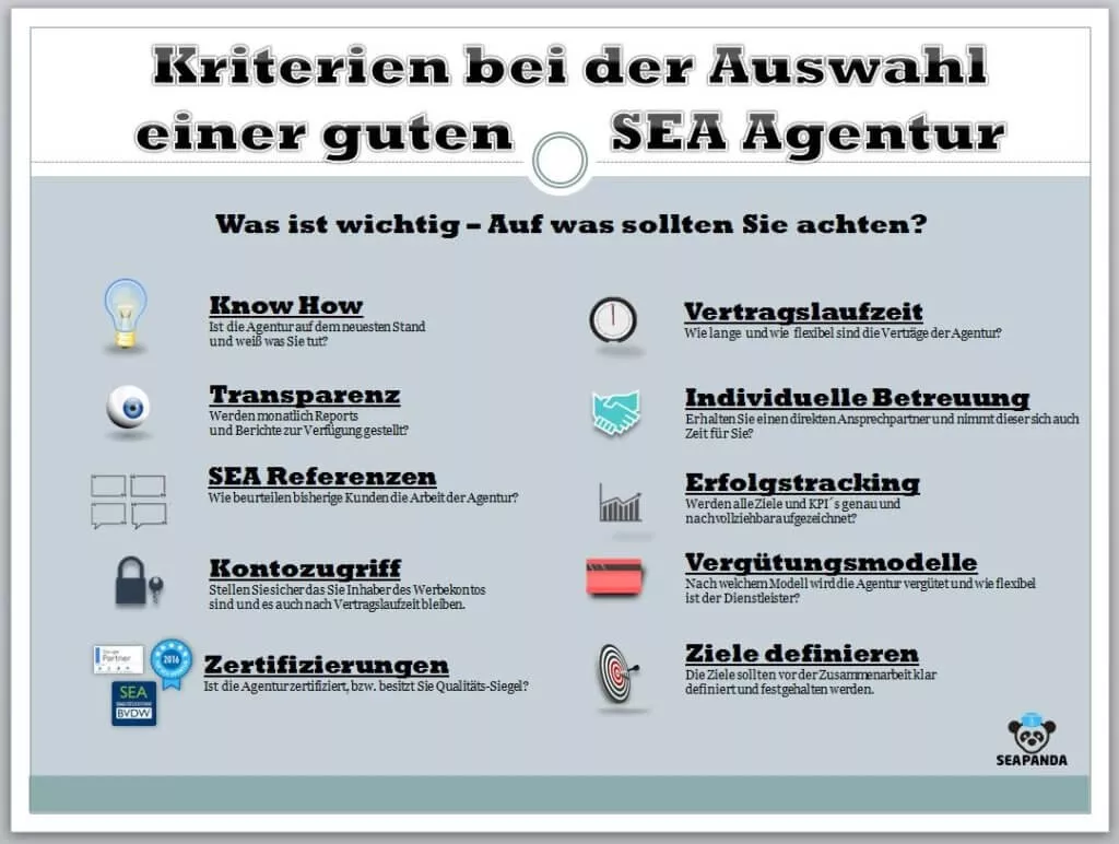 >Die wichtigsten Kriterien bei der Auswahl von einer seri&ouml;sen SEA-Agentur