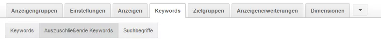 >Ausschlie&szlig;ende Keywords hinzuf&uuml;gen / Suchanfragen anzeigen