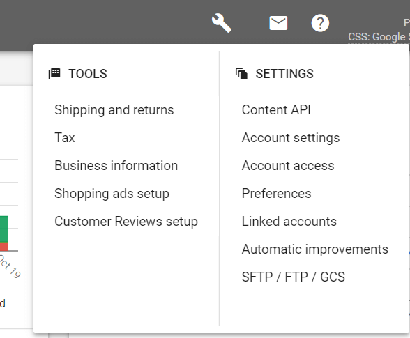 >Neues Settings Men&uuml; Merchant Center
